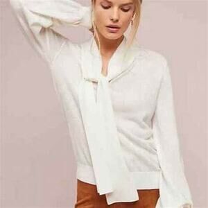 Anthropologie Moulinette Soeurs Navy Blue Tie Neck Wool Cardigan Sweater Sz XS